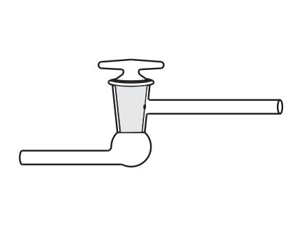 Stopcock, L Type, Lower Limb bent at Right Angle, Hollow Plug, High Vaccum (MGE-965)